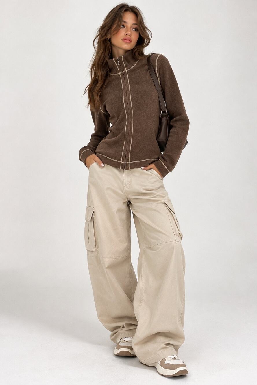 Ann Taylor LOFT Women’s Brown Full Zip Jacket Size M – Contrast Stitching